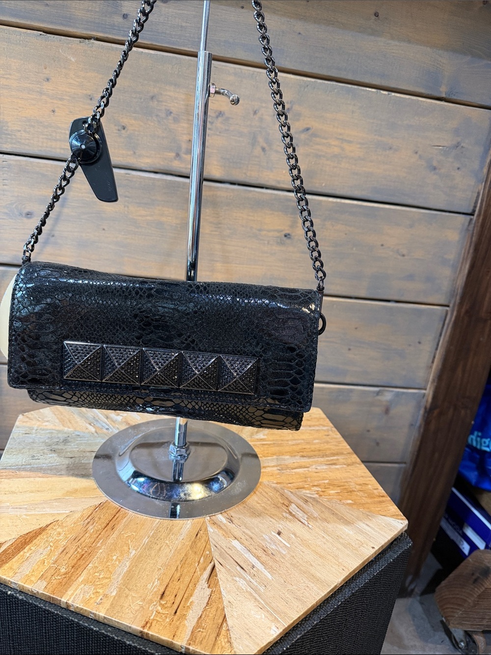 Michael Kors Black Studded Chain Shoulder Clutch Antonia